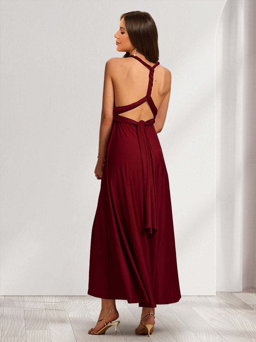 Satin A Line Princess Convertible Infinity Long Bridesmaid Dresses