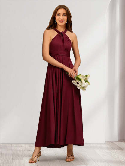 Satin A Line Princess Convertible Infinity Long Bridesmaid Dresses