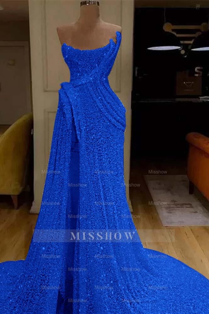 Sequin Strapless Sleeveless Long Mermaid Formal Dress With Split