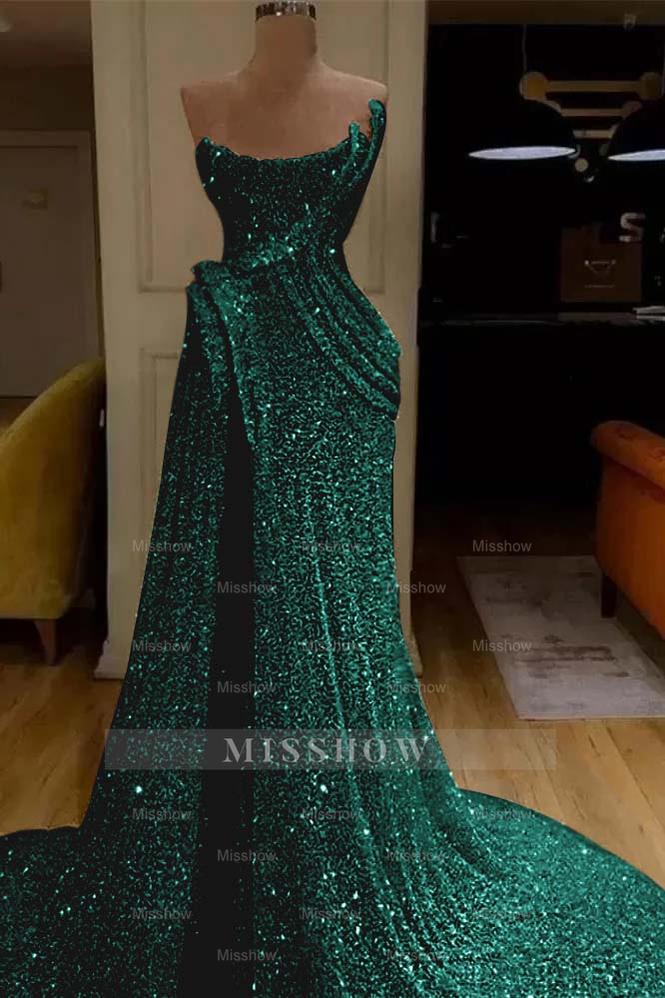 Sequin Strapless Sleeveless Long Mermaid Formal Dress With Split