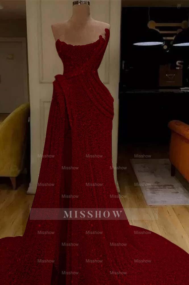 Sequin Strapless Sleeveless Long Mermaid Formal Dress With Split