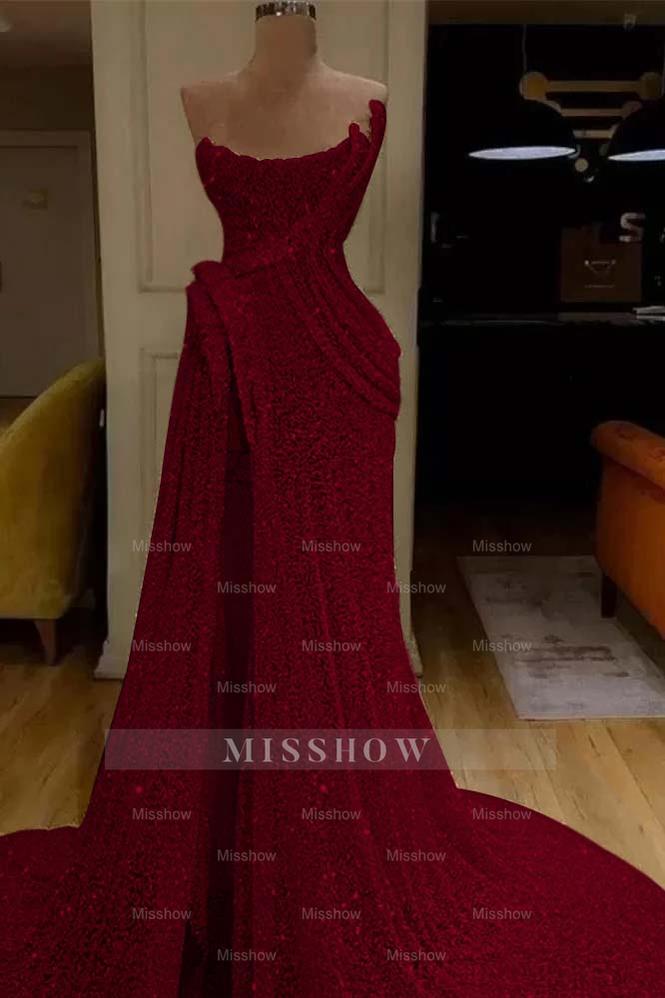 Sequin Strapless Sleeveless Long Mermaid Formal Dress With Split