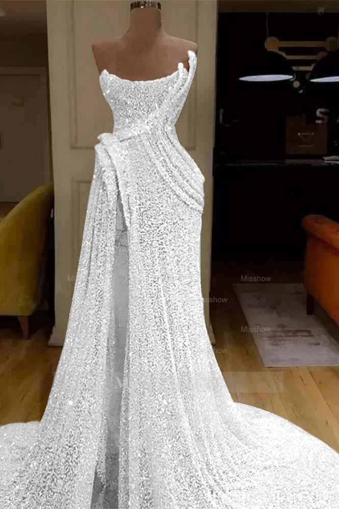 Sequin Strapless Sleeveless Long Mermaid Formal Dress With Split