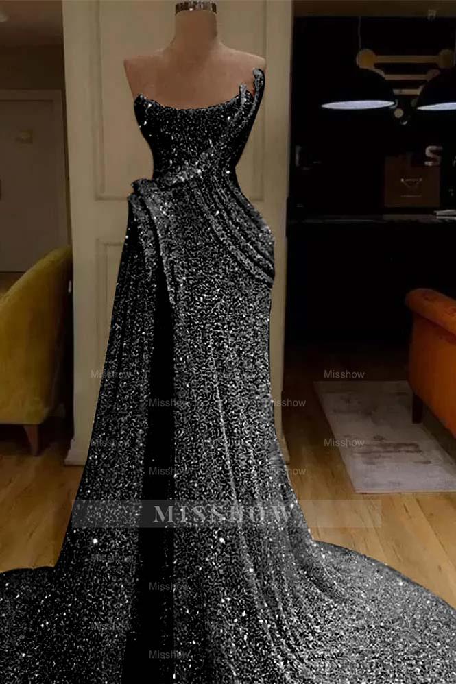 Sequin Strapless Sleeveless Long Mermaid Formal Dress With Split