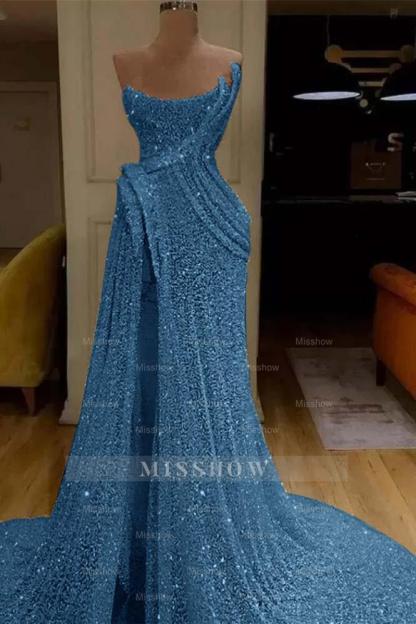 Sequin Strapless Sleeveless Long Mermaid Formal Dress With Split