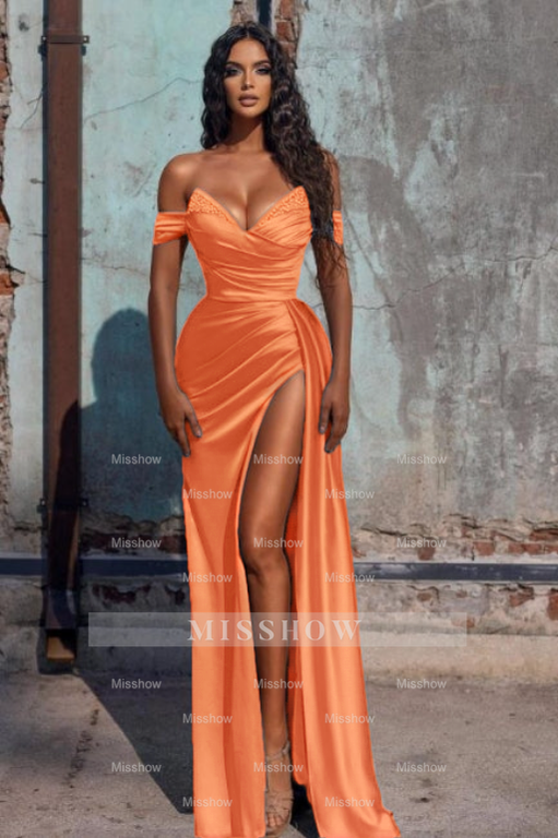 Sexy Blue Long Off-the-shoulder High Split Evening Dresses