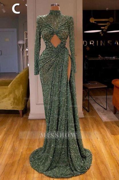 Sexy Long Mint Green Sequins Prom Evening Dresses Mermaid