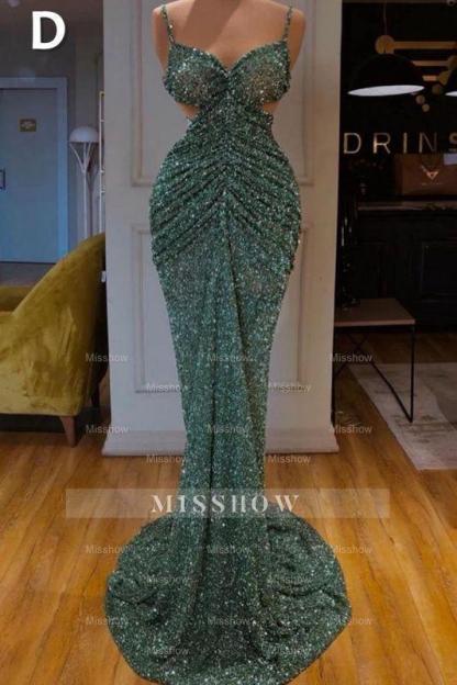 Sexy Long Mint Green Sequins Prom Evening Dresses Mermaid