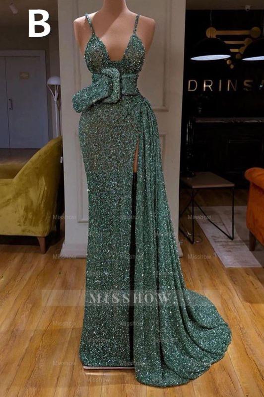 Sexy Long Mint Green Sequins Prom Evening Dresses Mermaid