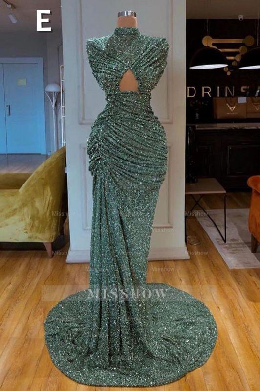 Sexy Long Mint Green Sequins Prom Evening Dresses Mermaid
