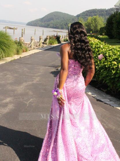 Sexy Purple Sweetheart Sleeveless Mermaid Prom Dress with Slit and Sequins