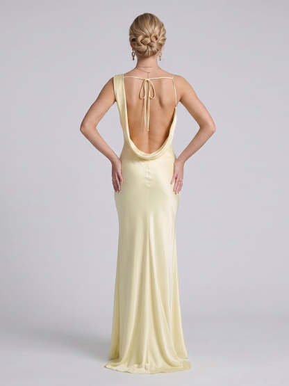 Sheath Column Asymmetrical Sleeveless Sweep train Long Bridesmaid Dresses With Ruched