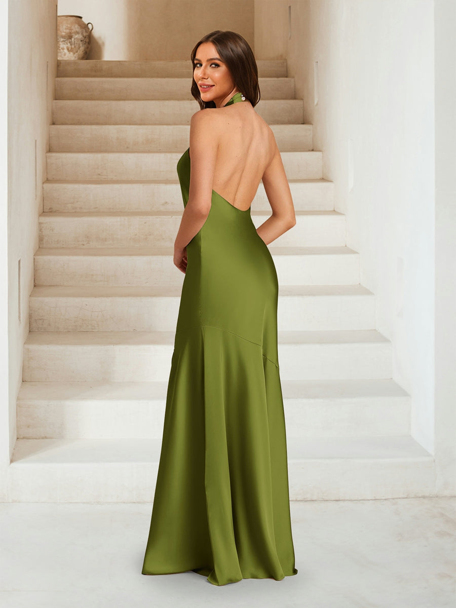 Sheath Column Criss Cross Ruched Bridesmaid Dresses with Split Side