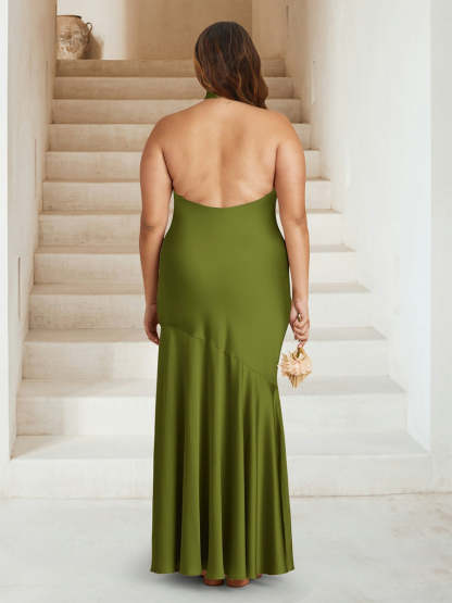 Sheath Column Criss Cross Ruched Plus Size Bridesmaid Dresses with Split Side
