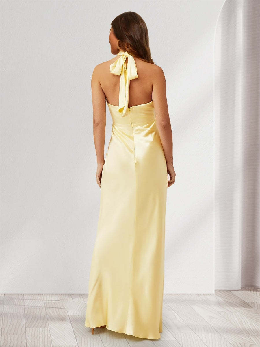 Sheath Column Halter Keyhole Backless Maxi Dresses Long Bridesmaid Dresses