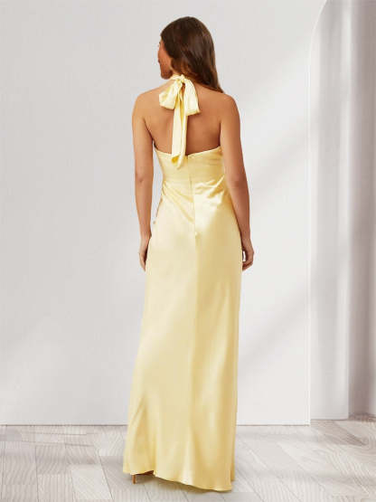 Sheath Column Halter Keyhole Backless Maxi Dresses Long Bridesmaid Dresses