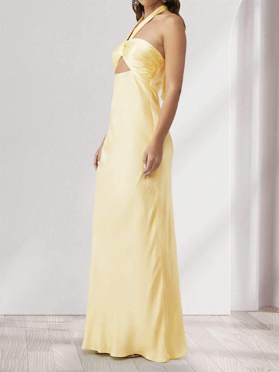 Sheath Column Halter Keyhole Backless Maxi Dresses Long Bridesmaid Dresses