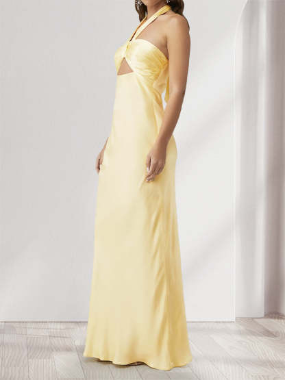Sheath Column Halter Keyhole Backless Maxi Dresses Long Bridesmaid Dresses
