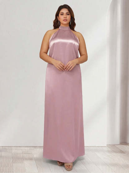 Sheath Column Halter Sleeveless Ankle Length Plus Size Bridesmaid Dresses with Ruched