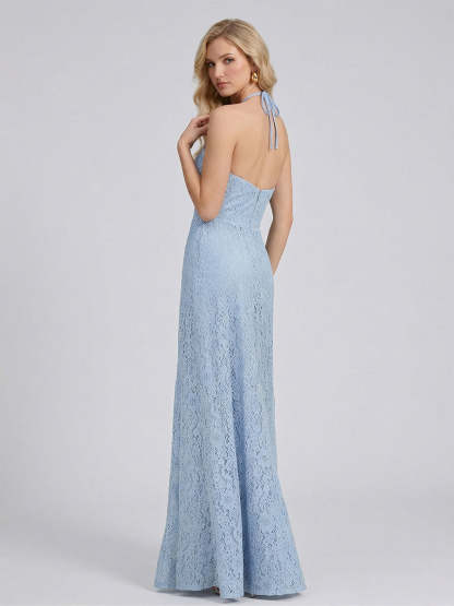 Sheath Column Halter Sleeveless Bridesmaid Dresses With Lace
