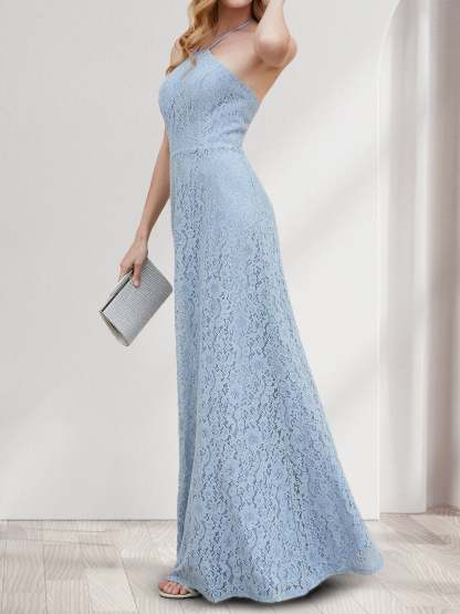 Sheath Column Halter Sleeveless Bridesmaid Dresses With Lace