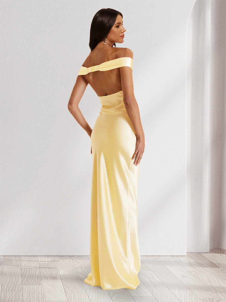 Sheath Column Off the Shoulder Backless Floor Length Long Bridesmaid Dresses