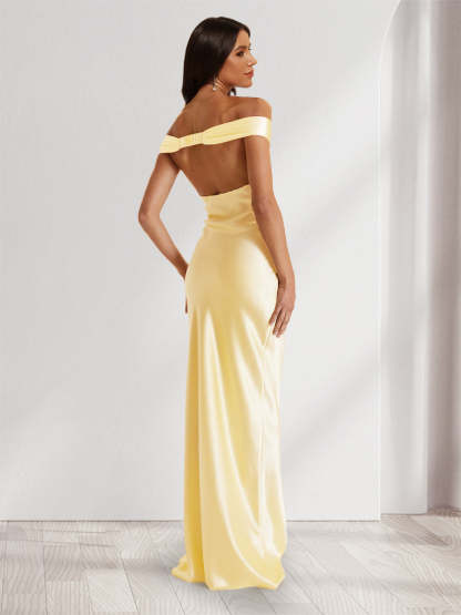 Sheath Column Off the Shoulder Backless Floor Length Long Bridesmaid Dresses