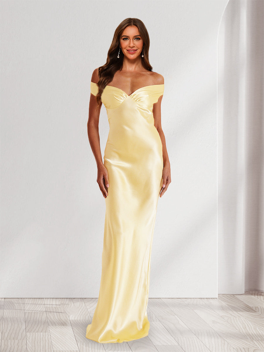 Sheath Column Off the Shoulder Backless Floor Length Long Bridesmaid Dresses