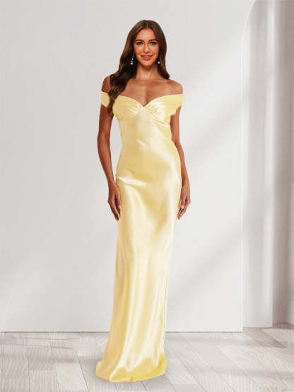 Sheath Column Off the Shoulder Backless Floor Length Long Bridesmaid Dresses