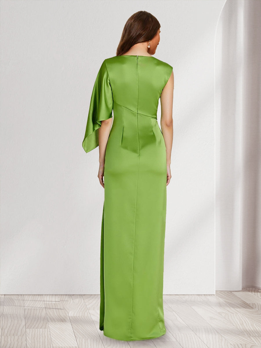 Sheath Column Scoop Asymmetrical Split Side Bridesmaid Dresses