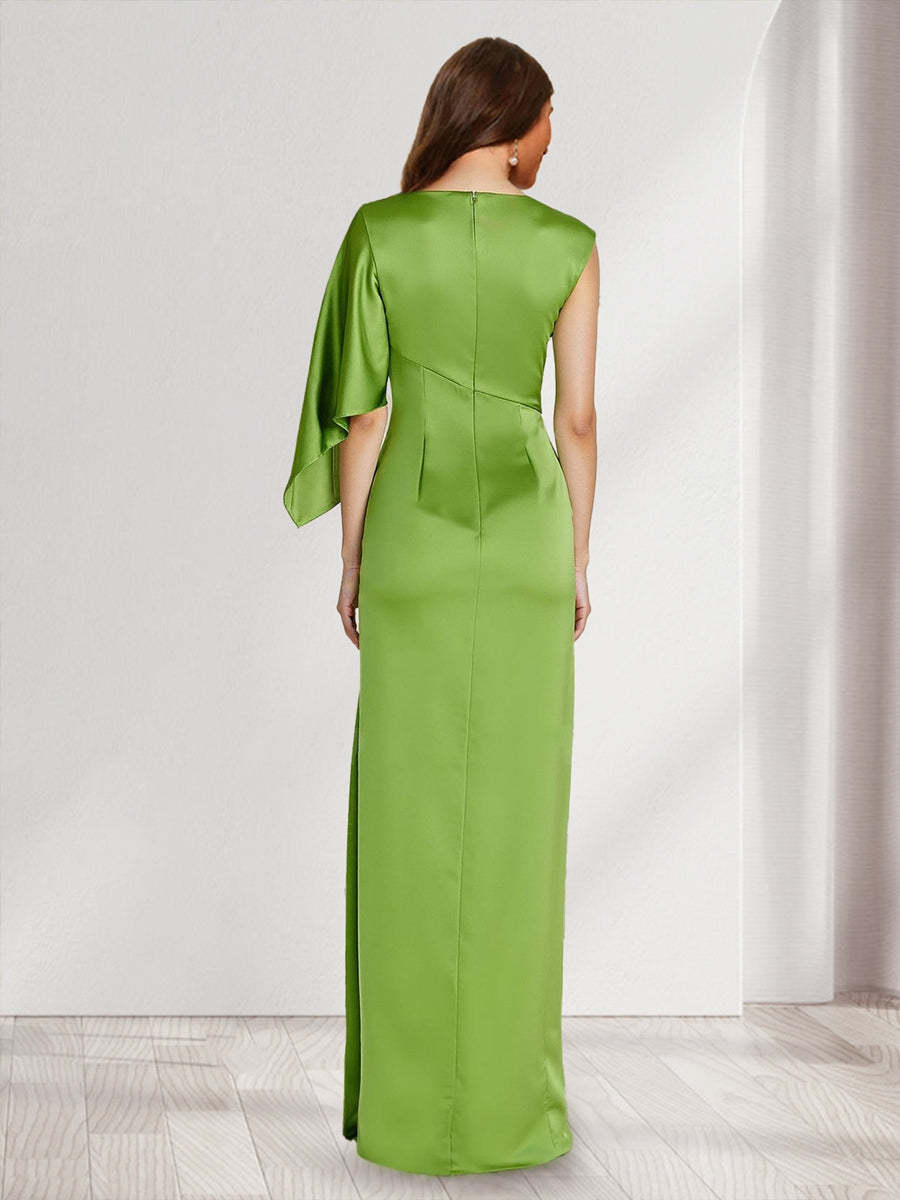Sheath Column Scoop Asymmetrical Split Side Bridesmaid Dresses