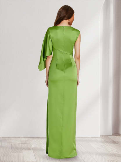 Sheath Column Scoop Asymmetrical Split Side Bridesmaid Dresses