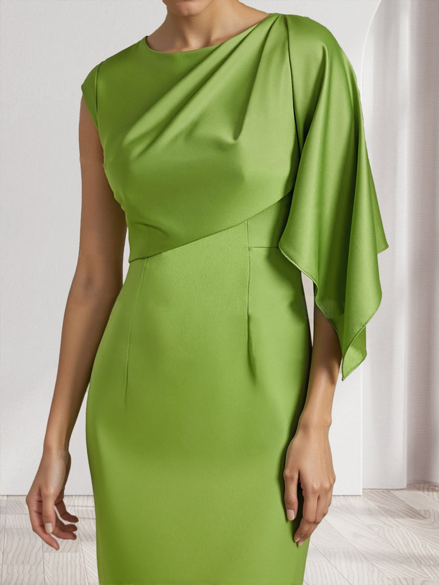 Sheath Column Scoop Asymmetrical Split Side Bridesmaid Dresses