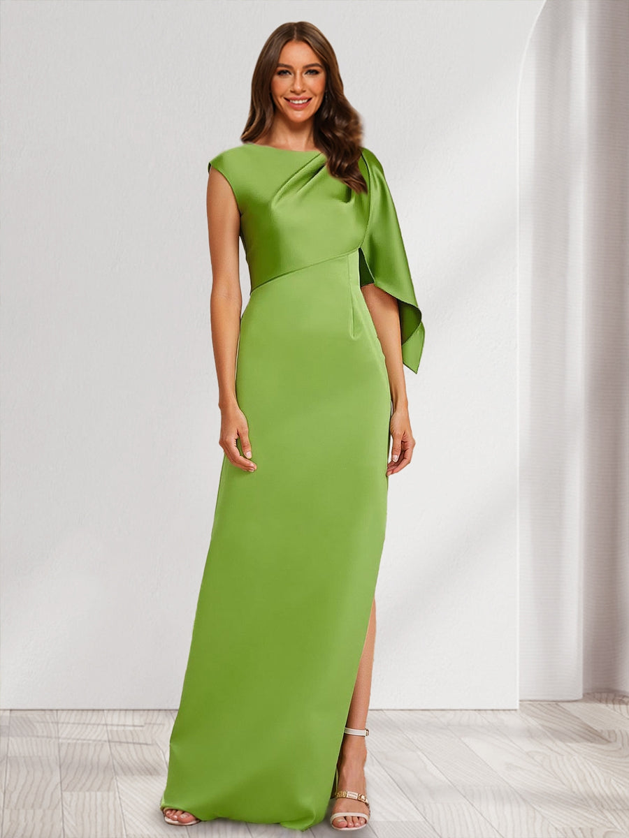 Sheath Column Scoop Asymmetrical Split Side Bridesmaid Dresses