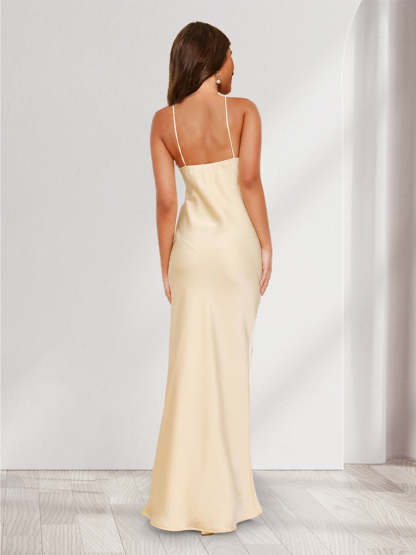 Sheath Column Spaghetti Straps Floor Length Minimalist Bridesmaid Dresses