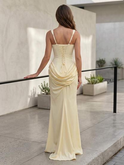Sheath Column Square Neck Sleeveless Floor Length Bridesmaid Dresses with Ruched