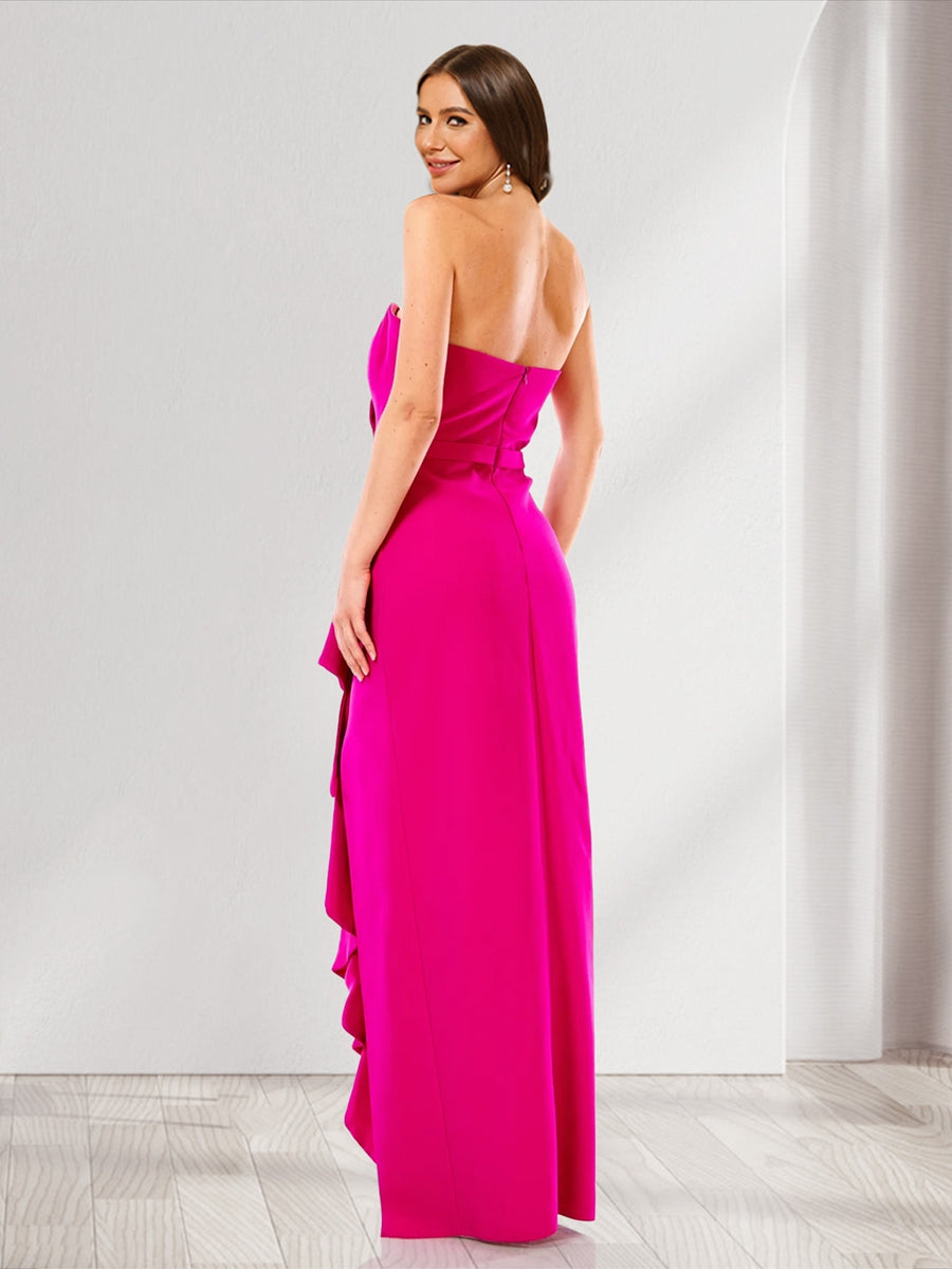 Sheath Column Strapless Sleeveless Split Side Bridesmaid Dresses