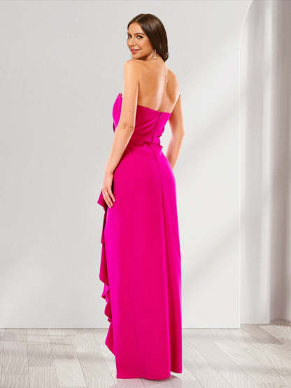 Sheath Column Strapless Sleeveless Split Side Bridesmaid Dresses