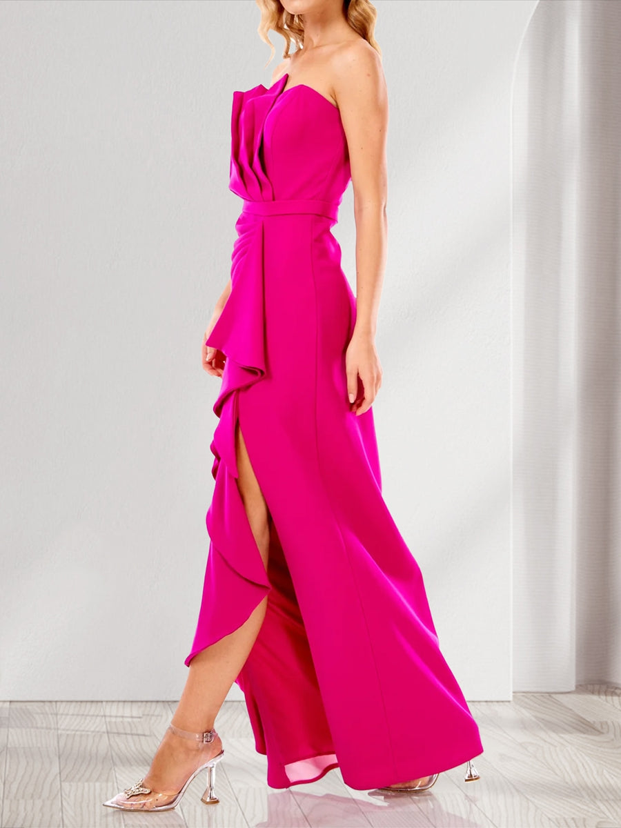 Sheath Column Strapless Sleeveless Split Side Bridesmaid Dresses
