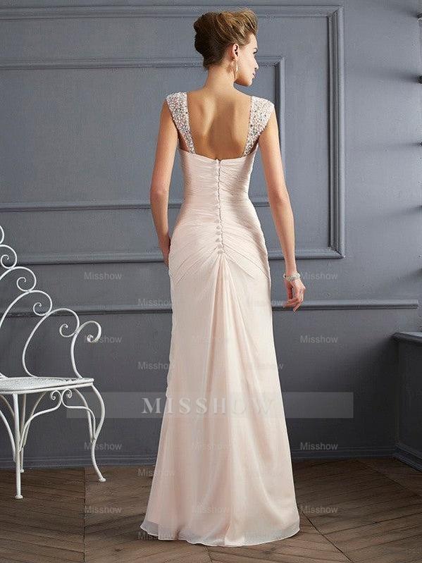 Sheath/Column Straps Sleeveless Beading Long Chiffon Prom Evening Dresses