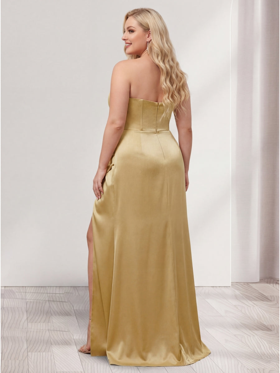 Sheath Column Sweetheart Sleeveless Plus Size Bridesmaid Dresses with Split Side