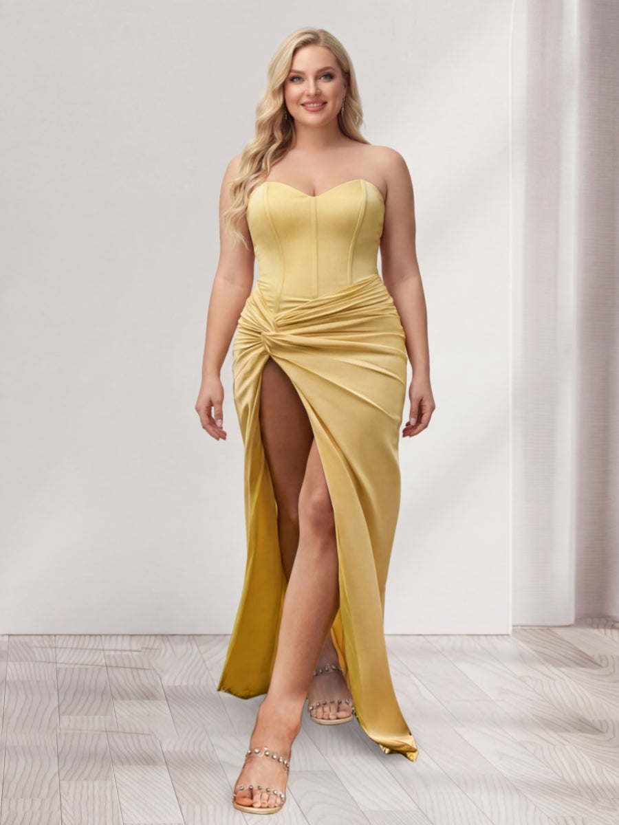 Sheath Column Sweetheart Sleeveless Plus Size Bridesmaid Dresses with Split Side