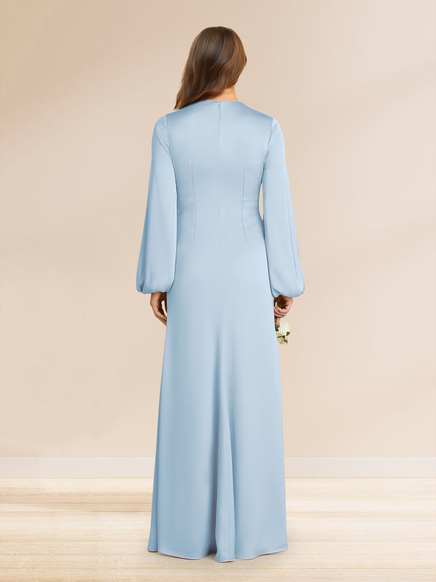 Sheath Column V Neck Long Sleeves Long Ruched Bridesmaid Dresses