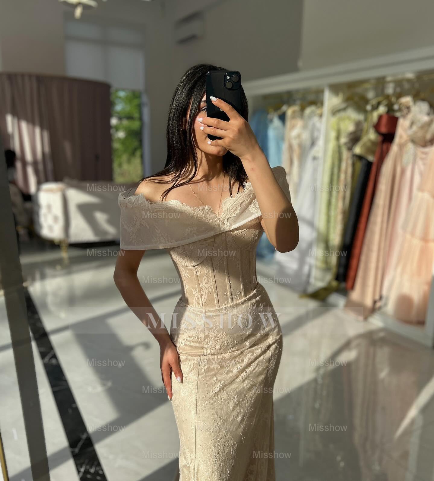 Simple Long Ivory Mermaid Off-The-Shoulder Sleeveless Formal Dress with Appliques
