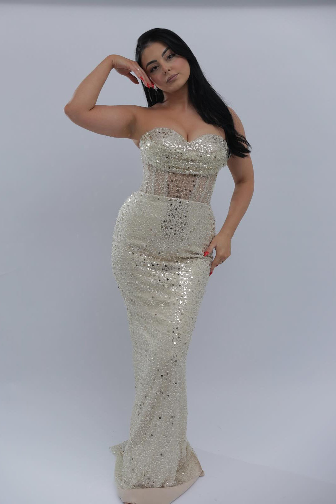 Simple Long Ivory Sweetheart Sleeveless Mermaid Evening Dress with Sequins and Sweep Train