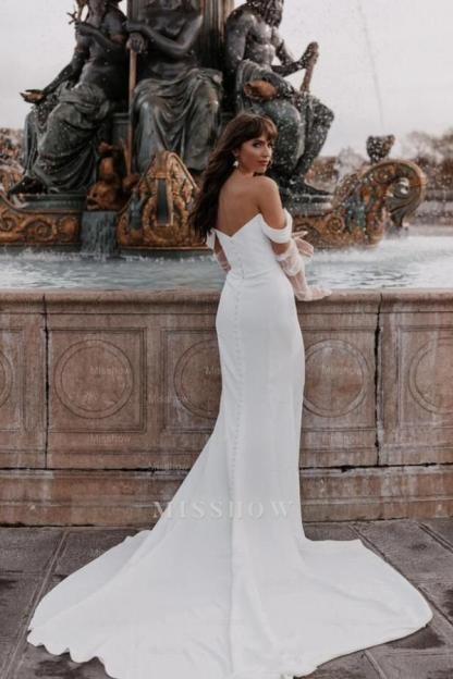 Simple Long Mermaid Off-the-shoulder Satin Wedding Dresses