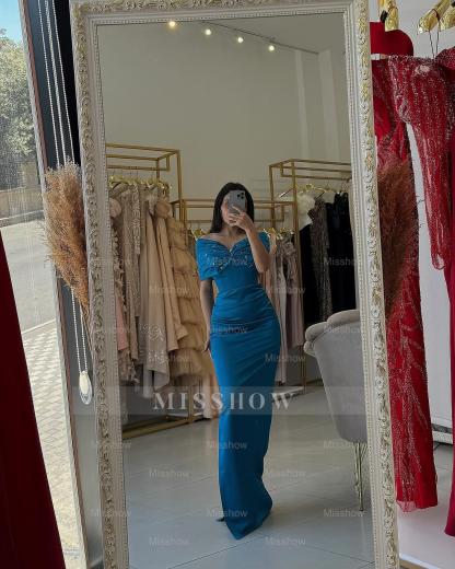 Simple Pink Off-The-Shoulder Sleeveless Mermaid Evening Dress with Rhinestones