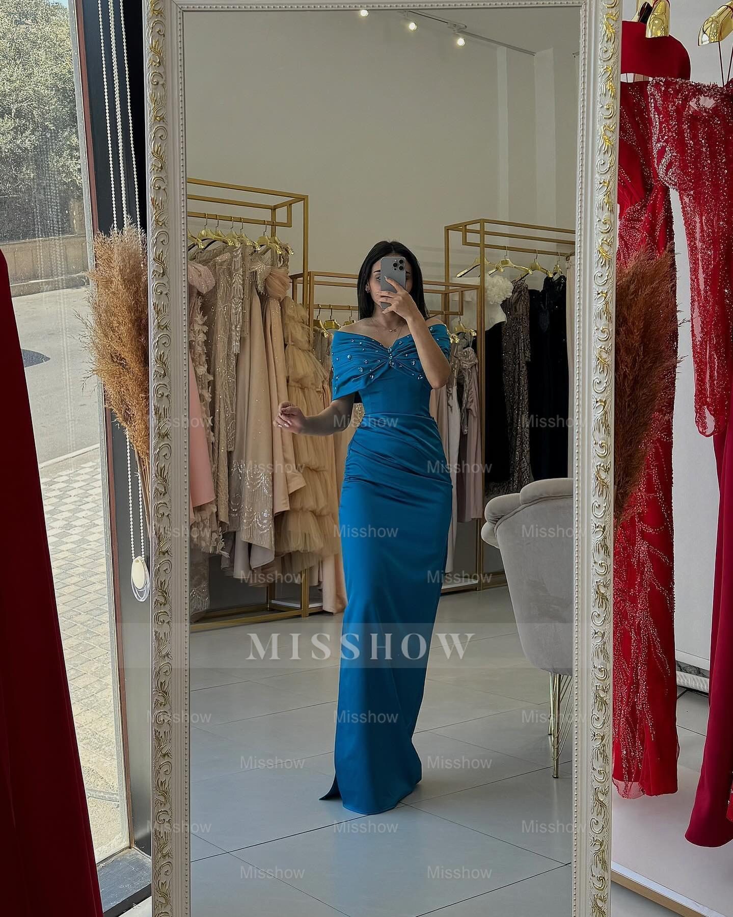 Simple Pink Off-The-Shoulder Sleeveless Mermaid Evening Dress with Rhinestones