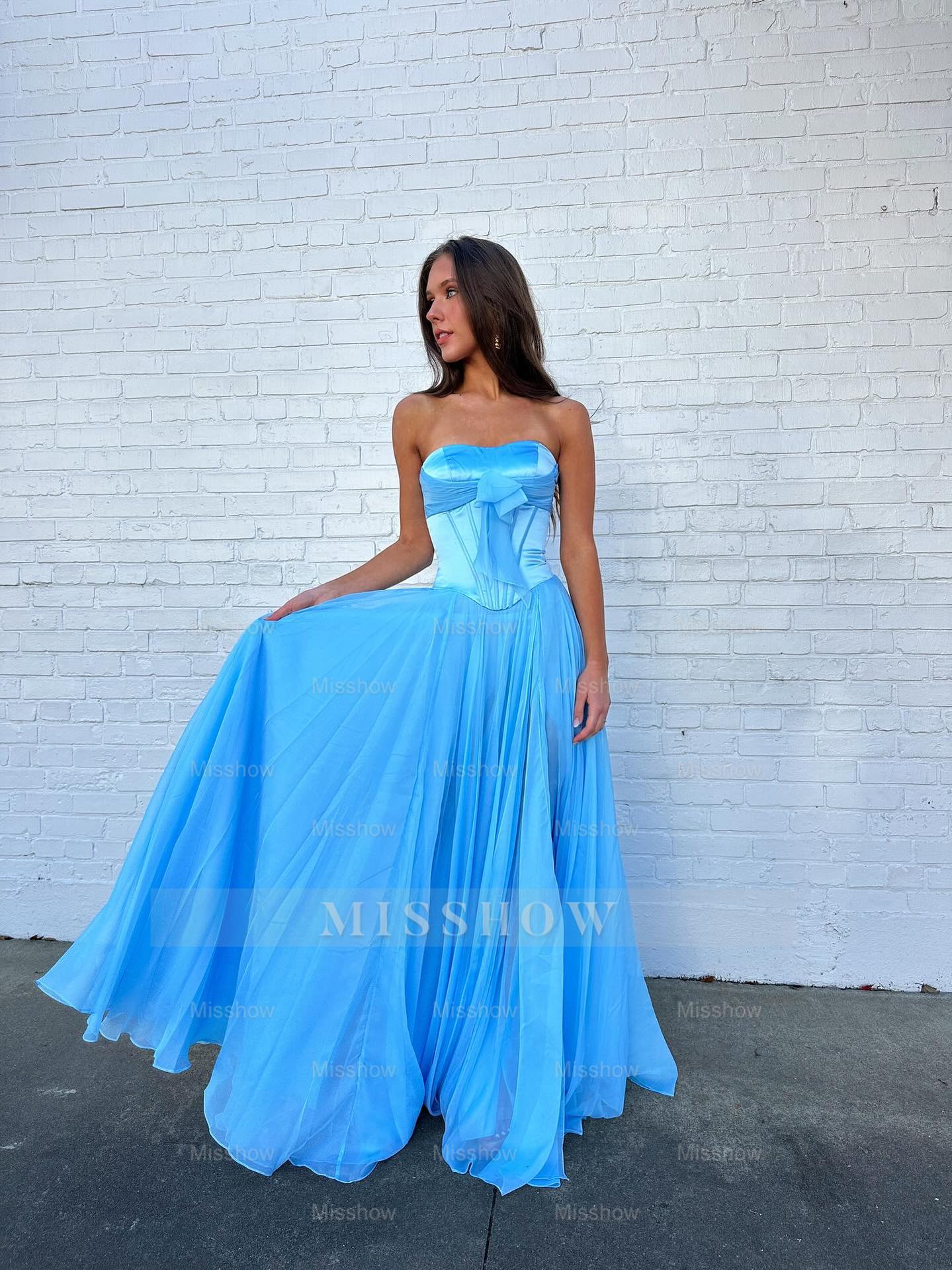 Simple Red A-line Strapless Chiffon Prom Dress with Bow