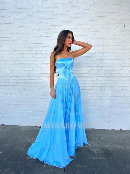 Simple Red A-line Strapless Chiffon Prom Dress with Bow